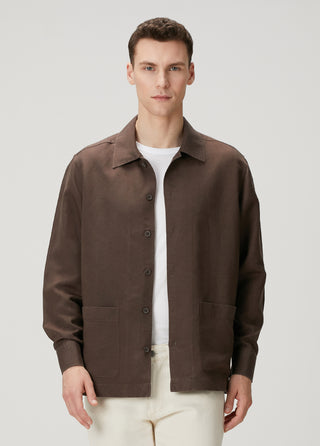 Qsimple Premium Keten-Lyocell Karışımı Kahverengi Ceket SIMPLEQLOTH