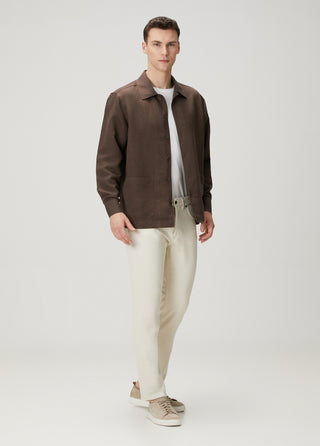 Qsimple Premium Keten-Lyocell Karışımı Kahverengi Ceket SIMPLEQLOTH