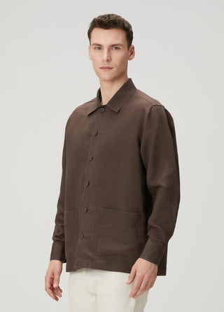 Qsimple Premium Keten-Lyocell Karışımı Kahverengi Ceket SIMPLEQLOTH