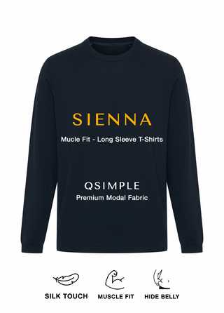 Siena | Uzun Kollu – Qsimple Muscle Fit Bisiklet Yaka Tişört - Koyu Lacivert My Store