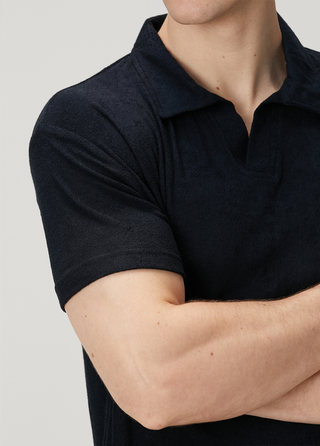 Qsimple Polo Havlu Luxe Touch™ – Muscle Up Fit Koyu Lacivert Towelling Polo Tişört SIMPLEQLOTH