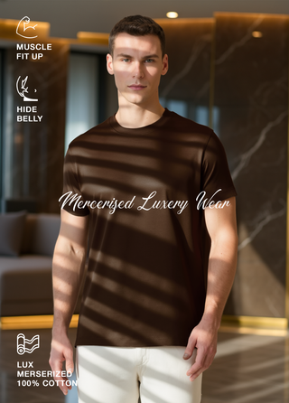 Paris | Lüks Merserize Pamuk Tişört Qsimple Muscle Up Fit-Kahverengi SIMPLEQLOTH