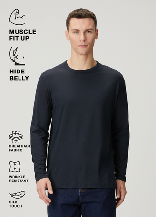 Siena | Uzun Kollu – Qsimple Muscle Fit Bisiklet Yaka Tişört - Koyu Lacivert My Store