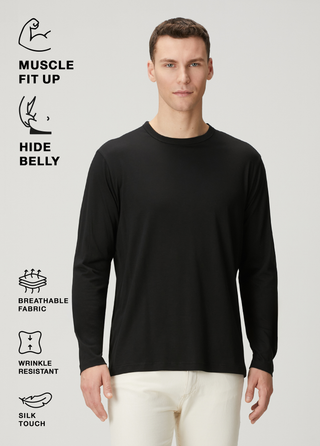 Siena | Uzun Kollu – Qsimple Muscle Fit Bisiklet Yaka Tişört - Siyah My Store