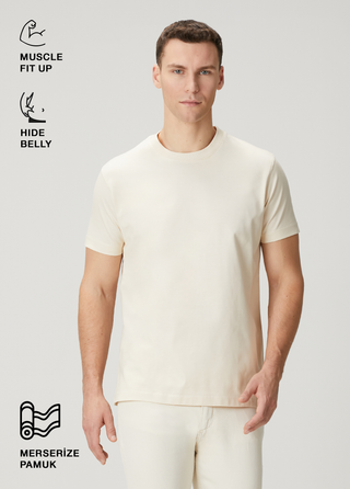 Paris | Lüks Merserize Pamuk Tişört Qsimple Muscle Up Fit-Bej SIMPLEQLOTH