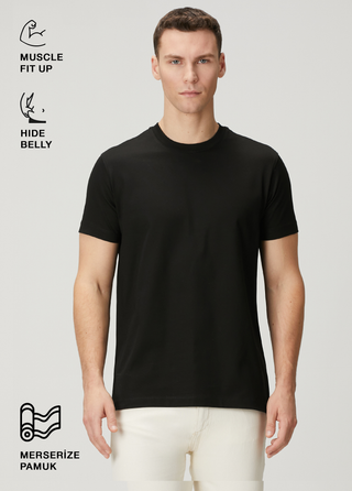 Paris | Lüks Merserize Pamuk Tişört Qsimple Muscle Up Fit-Siyah SIMPLEQLOTH