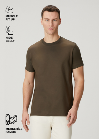 Paris | Lüks Merserize Pamuk Tişört Qsimple Muscle Up Fit-Kahverengi SIMPLEQLOTH