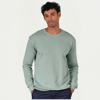 Erkek Su Yeşili Organik Pamuklu Bisiklet Yaka Oversize Sweatshirt