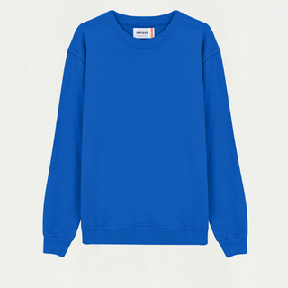 Saks Mavi Organik Pamuklu Bisiklet Yaka Erkek Oversize Sweatshirt