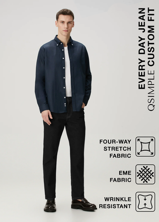 Qsimple Every Day Power Stretch 4 Ways Custom Fit Jean Black