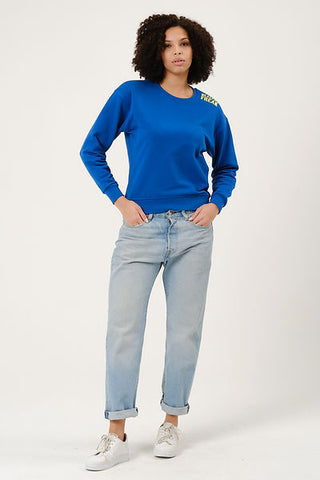 Qsimple Healthy Freak Sax Blue Sweatshirt 100% Organic Cotton