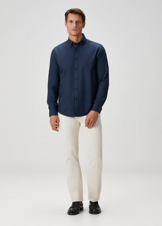 The Investor | Qsimple Muscle Fit Oxford Gömlek-Koyu Lacivert SIMPLEQLOTH