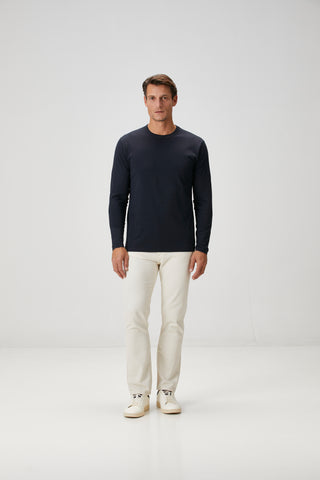 Siena | Uzun Kollu – Qsimple Muscle Fit Bisiklet Yaka Tişört - Koyu Lacivert My Store