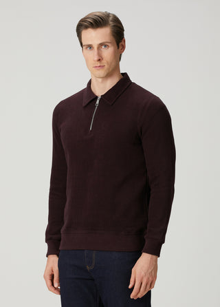 St. Moritz | Yarım Fermuarlı Polo Sweatshirt – Bordo-Lacivert Melanj My Store