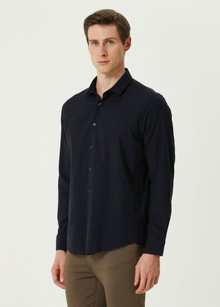 Qsimple Dark Navy Blue Crew Neck Modal Men's T-shirt