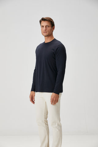 Siena | Uzun Kollu – Qsimple Muscle Fit Bisiklet Yaka Tişört - Koyu Lacivert My Store