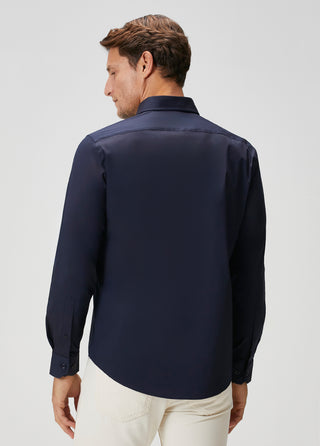 The Strategist | Travel B-Stretch Muscle Fit Gömlek-Koyu Lacivert SIMPLEQLOTH