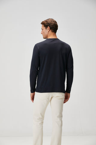 Siena | Uzun Kollu – Qsimple Muscle Fit Bisiklet Yaka Tişört - Koyu Lacivert My Store