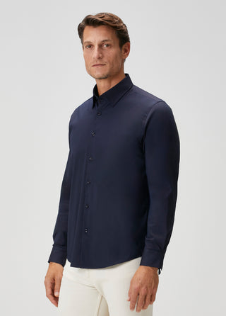 The Strategist | Travel B-Stretch Muscle Fit Gömlek-Koyu Lacivert SIMPLEQLOTH