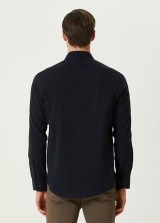Qsimple Dark Navy Blue Crew Neck Modal Men's T-shirt