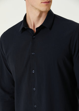Qsimple Dark Navy Blue Crew Neck Modal Men's T-shirt