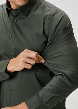 The Strategist | Travel B-Stretch Muscle Fit Gömlek-Dark Green SIMPLEQLOTH