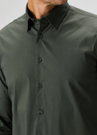 The Strategist | Travel B-Stretch Muscle Fit Gömlek-Dark Green SIMPLEQLOTH