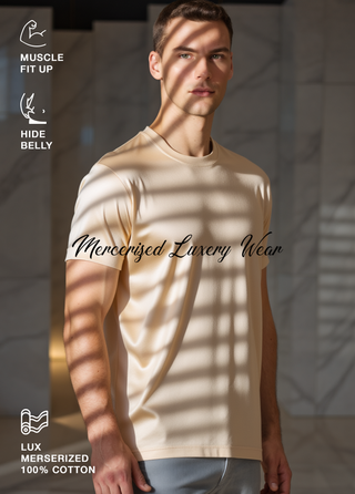 Paris | Lüks Merserize Pamuk Tişört Qsimple Muscle Up Fit-Bej SIMPLEQLOTH