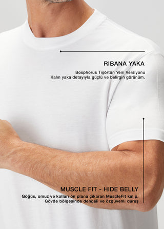 Bosphorus V2 | Ribana Yaka Premium Pamuk Modal - Qsimple Muscle Up Fit Tişört - Beyaz My Store