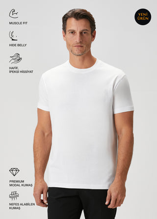 Bosphorus V2 | Ribana Yaka Premium Pamuk Modal - Qsimple Muscle Up Fit Tişört - Beyaz My Store