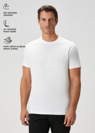 Bosphorus V2 | Ribana Yaka Premium Pamuk Modal - Qsimple Muscle Up Fit Tişört - Beyaz My Store