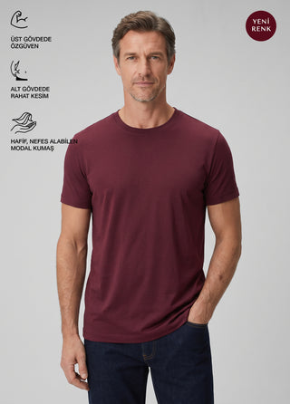 Bosphorus V2 | Ribana Yaka Premium Pamuk Modal - Qsimple Muscle Up Fit Tişört - Bordo My Store