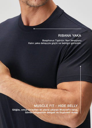 Bosphorus V2 | Ribana Yaka Premium Pamuk Modal - Qsimple Muscle Up Fit Tişört - Koyu Lacivert My Store