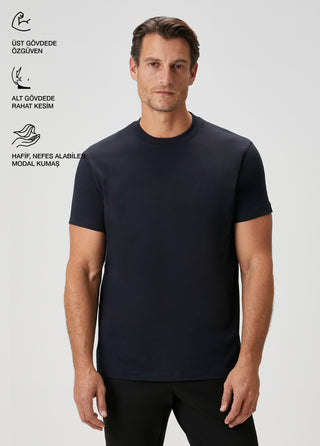 Bosphorus V2 | Ribana Yaka Premium Pamuk Modal - Qsimple Muscle Up Fit Tişört - Koyu Lacivert My Store