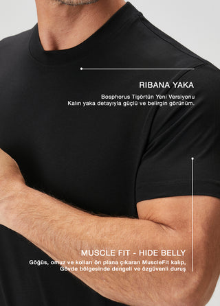 Bosphorus V2 | Ribana Yaka Premium Pamuk Modal - Qsimple Muscle Up Fit Tişört - Siyah My Store