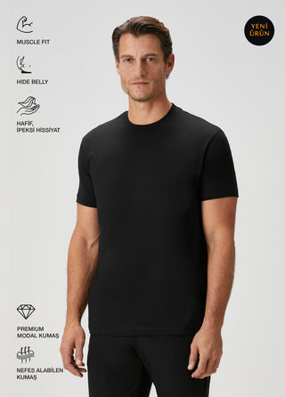 Bosphorus V2 | Ribana Yaka Premium Pamuk Modal - Qsimple Muscle Up Fit Tişört - Siyah My Store