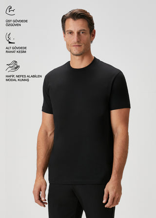 Bosphorus V2 | Ribana Yaka Premium Pamuk Modal - Qsimple Muscle Up Fit Tişört - Siyah My Store