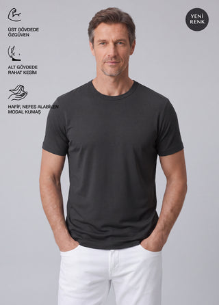 Bosphorus V2 | Ribana Yaka Premium Pamuk Modal - Qsimple Muscle Up Fit Tişört - Steel Smoke My Store