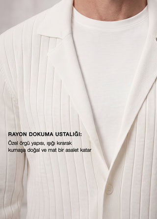 Galatia | Rayon Polo Yaka Triko Hibrit 4 Mevsim Hırka - Off White SIMPLEQLOTH