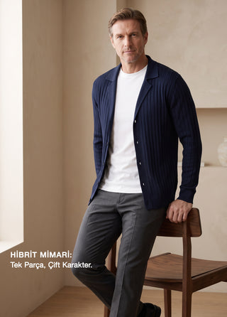 Galatia | Rayon Polo Yaka Triko Hibrit 4 Mevsim Hırka - Koyu Lacivert SIMPLEQLOTH