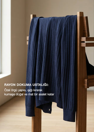 Galatia | Rayon Polo Yaka Triko Hibrit 4 Mevsim Hırka - Koyu Lacivert SIMPLEQLOTH