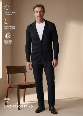 Galatia | Rayon Polo Yaka Triko Hibrit 4 Mevsim Hırka - Siyah SIMPLEQLOTH