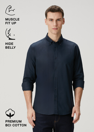 Qsimple Dark Navy Blue Crew Neck Modal Men's T-shirt