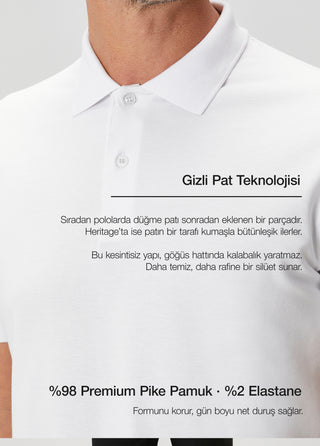 Heritage I Beyaz Premium Pamuk Pike Polo - Gizli Patlı & Formunu Koruyan Qsimple Muscle Fit My Store