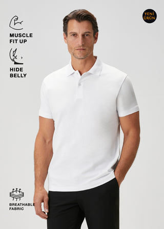 Heritage I Beyaz Premium Pamuk Pike Polo - Gizli Patlı & Formunu Koruyan Qsimple Muscle Fit My Store