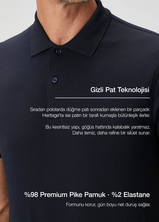 Heritage I Koyu Lacivert Premium Pamuk Pike Polo - Gizli Patlı & Formunu Koruyan Qsimple Muscle Fit My Store