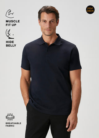 Heritage I Koyu Lacivert Premium Pamuk Pike Polo - Gizli Patlı & Formunu Koruyan Qsimple Muscle Fit My Store