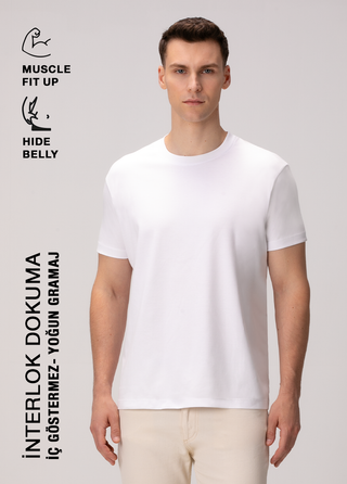Qsimple Premium İnterlok – Muscle Up Fit Beyaz Tişört