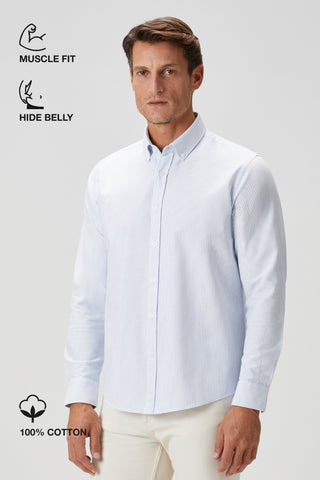 The Investor | Qsimple Muscle Fit Oxford Gömlek-Blue Stripe SIMPLEQLOTH