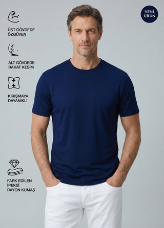 Cappadocia | Brushed Rayon Fluid - Ribana Yaka - Qsimple Muscle Fit Hide Belly Tshirt - Dark Navy SIMPLEQLOTH